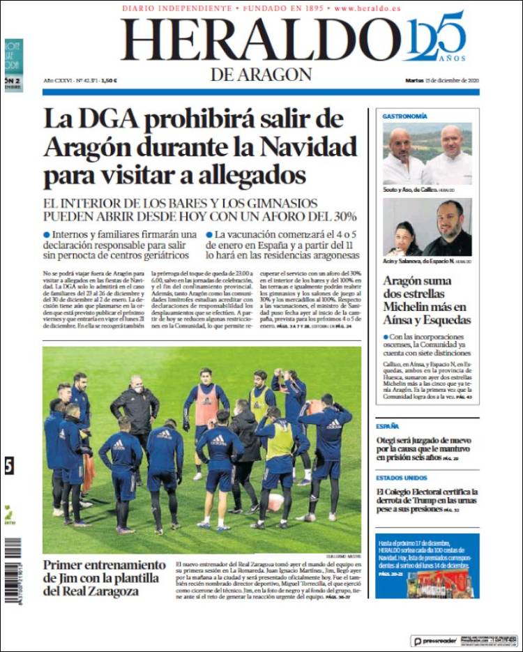 Portada de Heraldo de Aragón (Espa&ntilde;a)