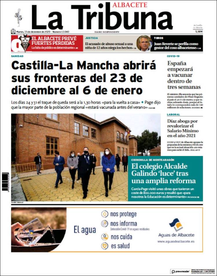Portada de La Tribuna de Albacete (Espa&ntilde;a)