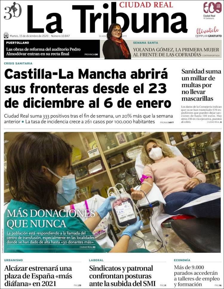 Portada de La Tribuna de Ciudad Real (Espa&ntilde;a)