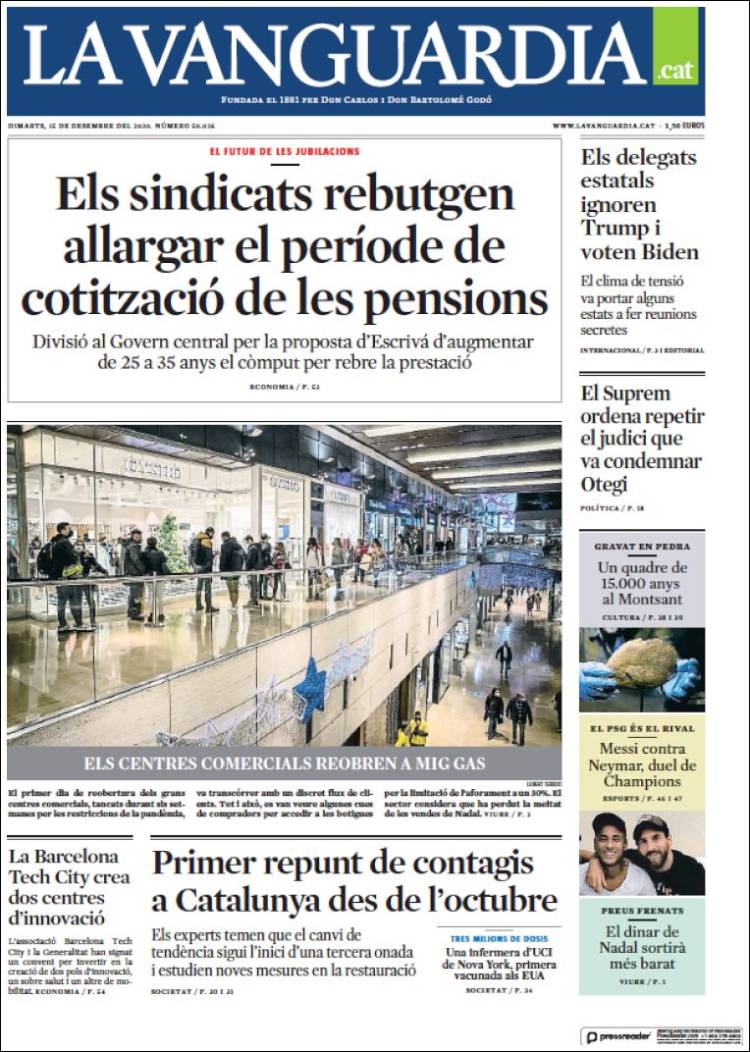 Portada de La Vanguardia (Espa&ntilde;a)