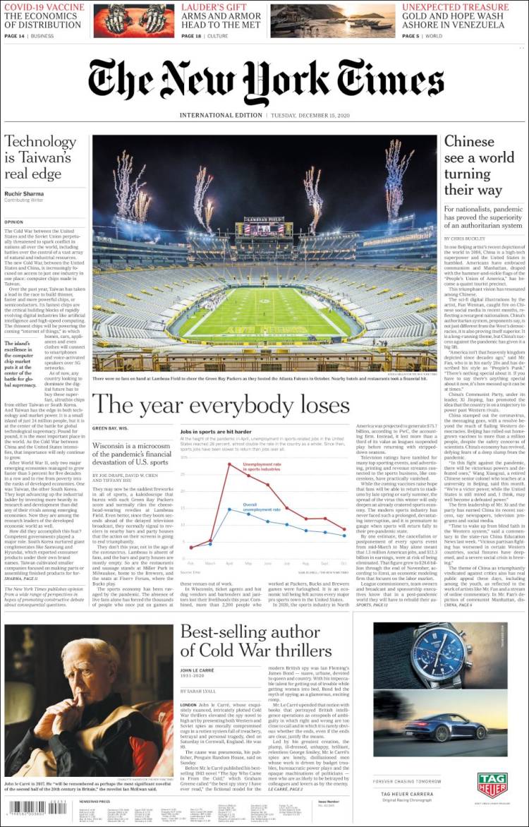 Portada de International New York Times (Europa)