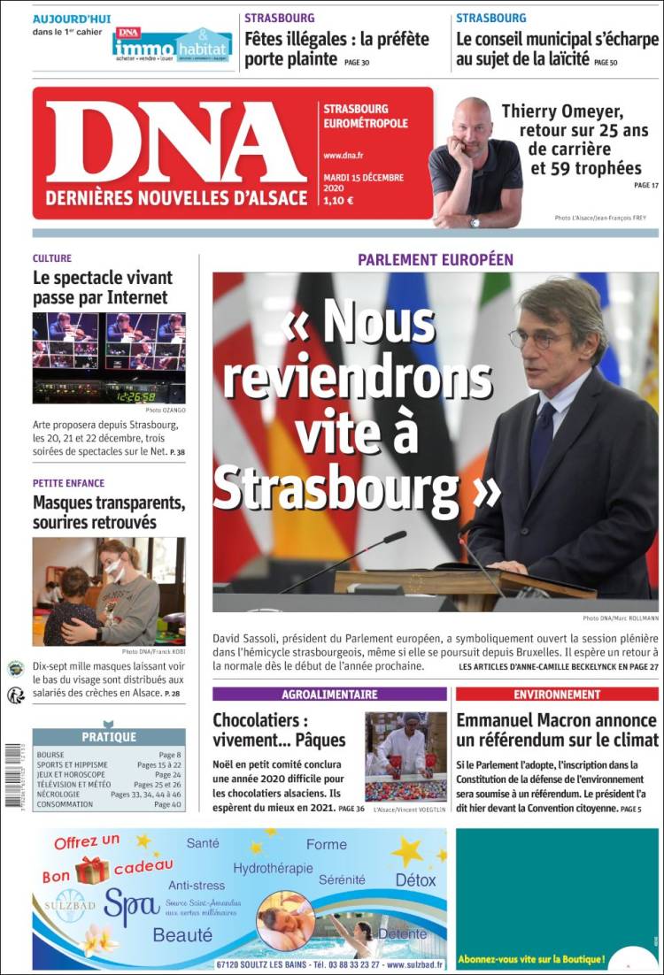 Portada de Les Dernières Nouvelles d'Alsace (Francia)