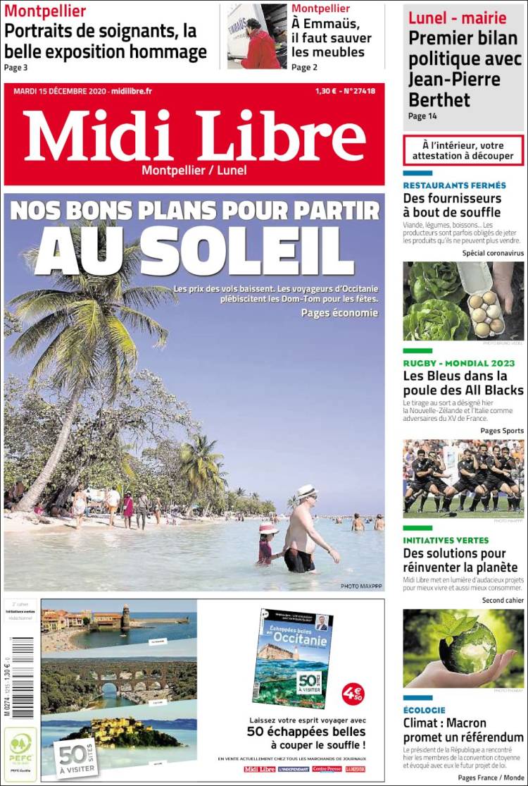 Portada de Midi Libre (Francia)