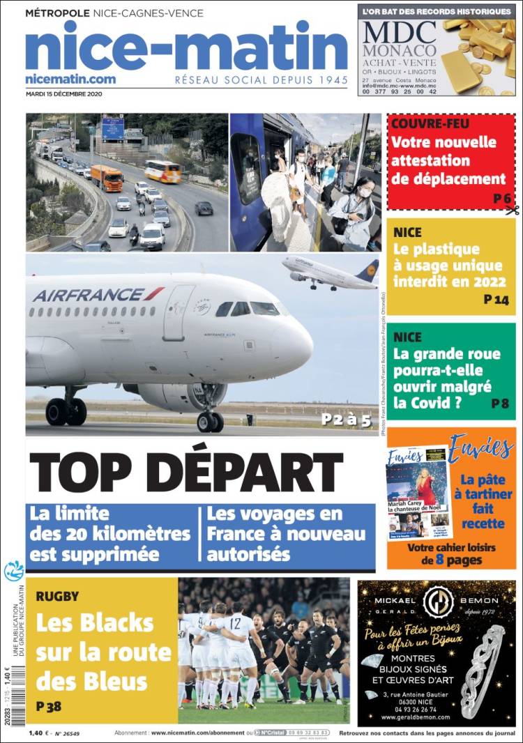 Portada de Nice-Matin (Francia)