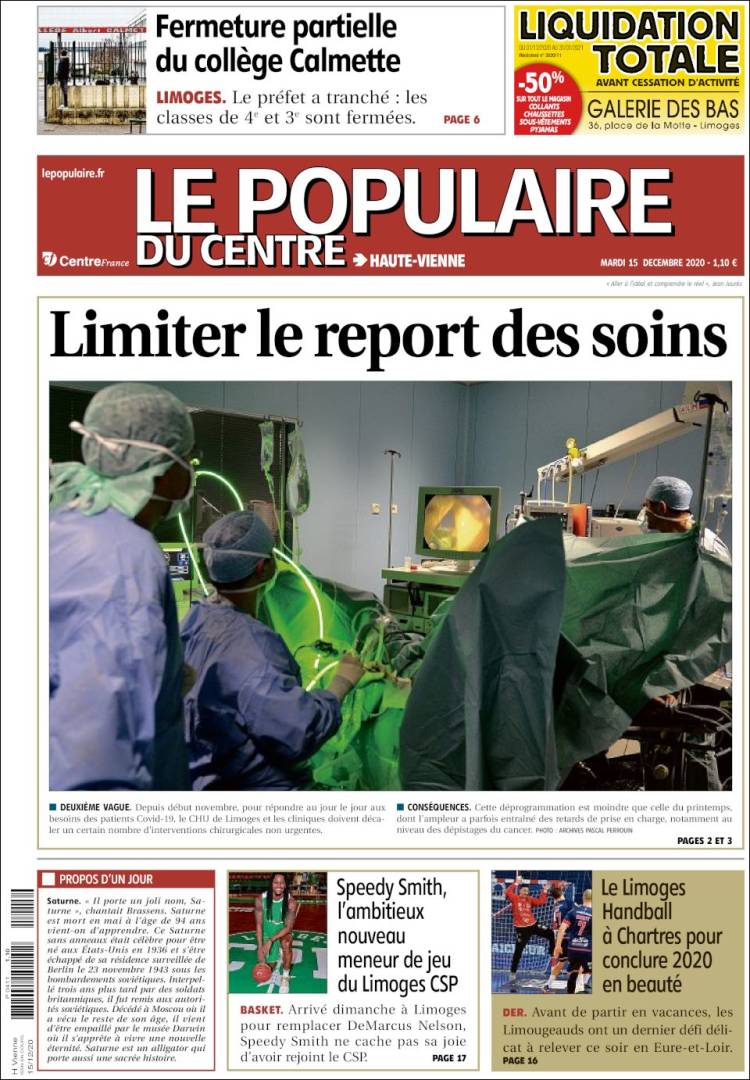 Portada de Le Populaire du Centre (Francia)