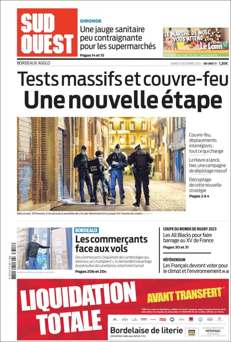 Portada de Sud Ouest (Francia)