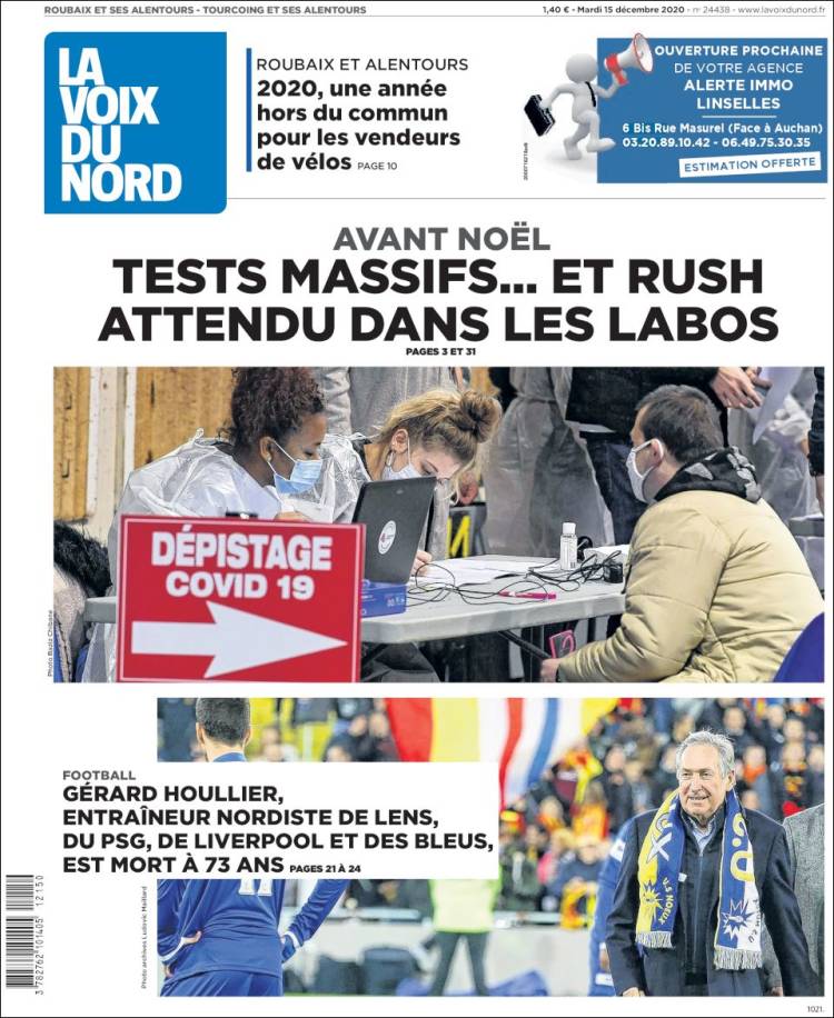 Portada de La Voix du Nord (Francia)