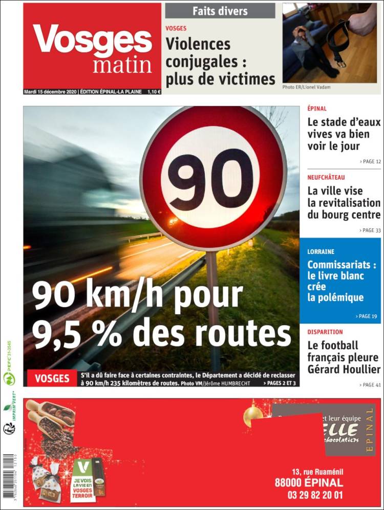 Portada de Vosges Matin (Francia)