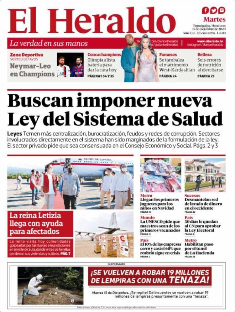 Portada de El Heraldo (Honduras)