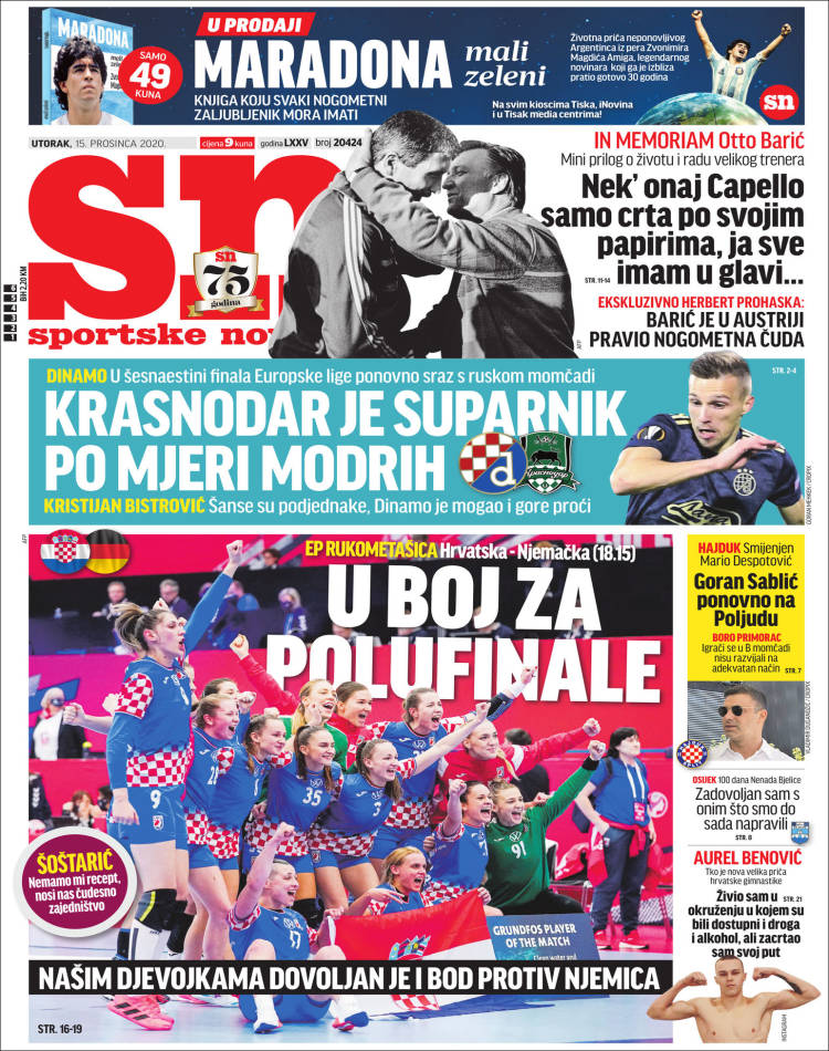 Portada de Sportske Novosti (Croacia)