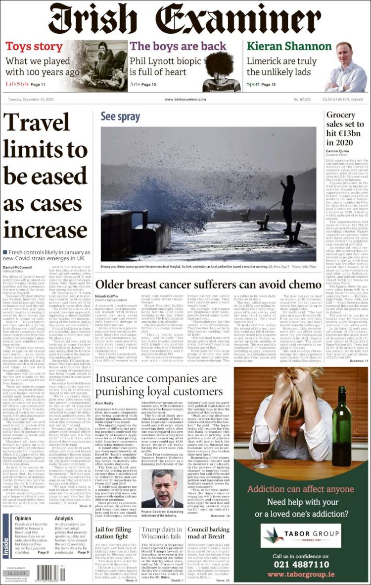 Portada de Irish Examiner (Irlanda)