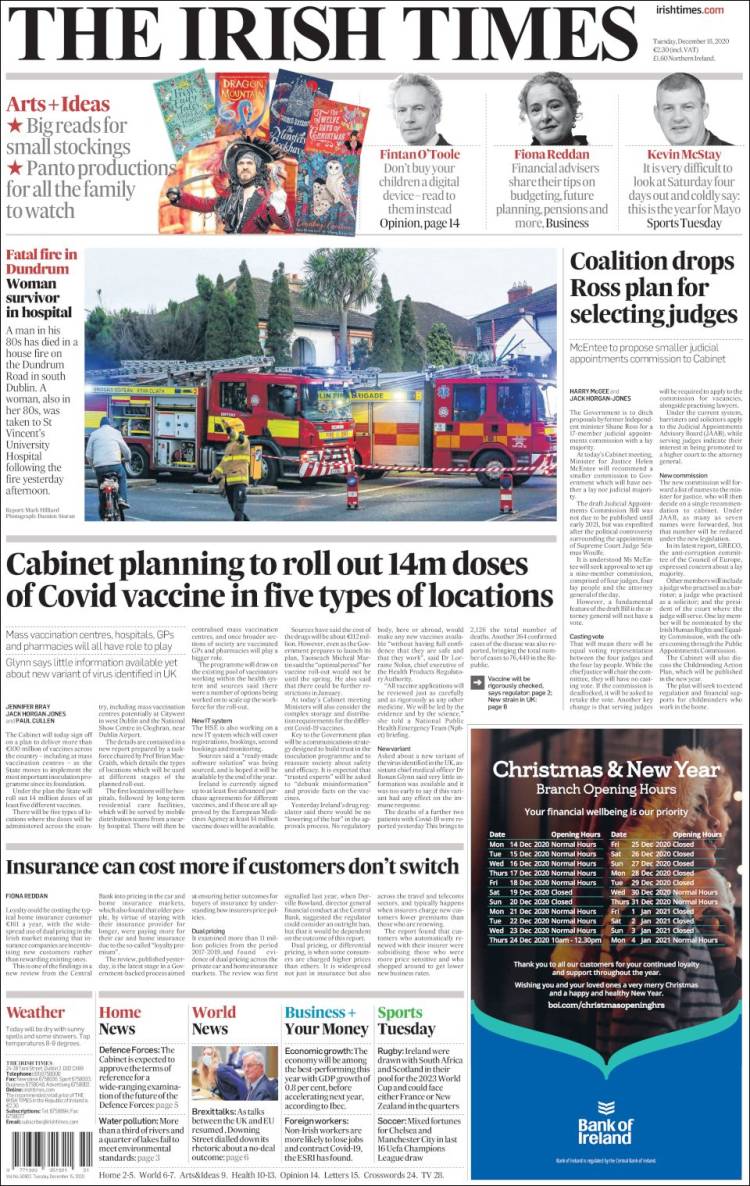 Portada de Irish Times (Irlanda)