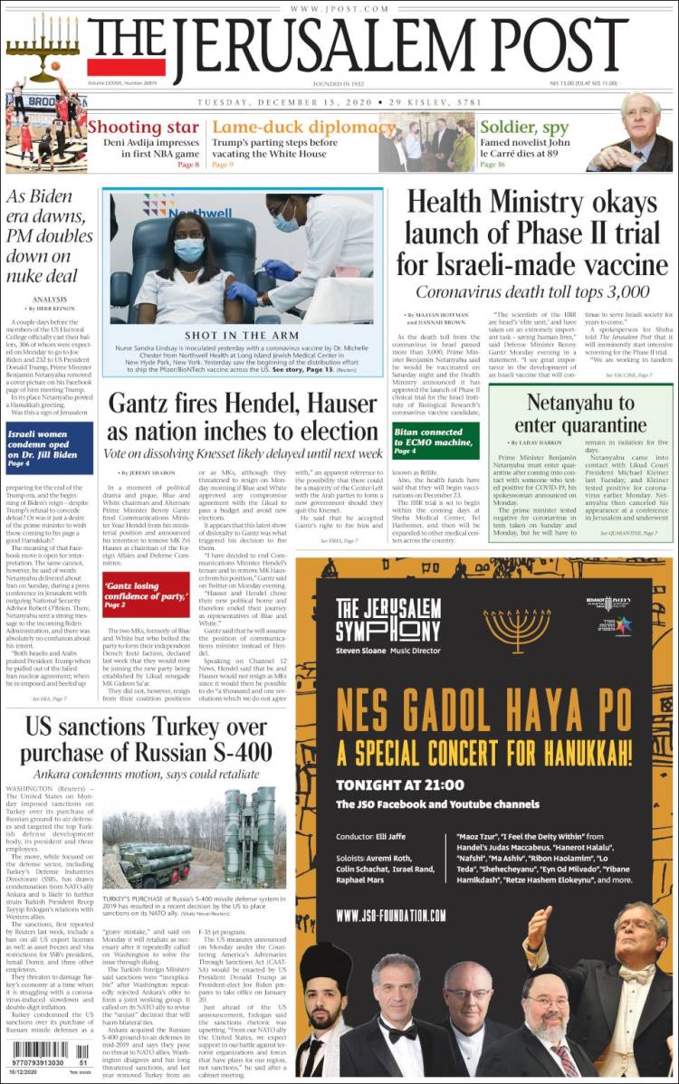 Portada de The Jerusalem Post (Israel)