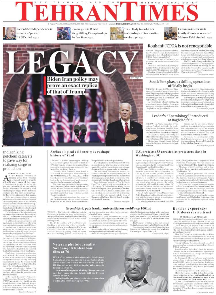 Portada de TehranTimes (Ir&aacute;n)