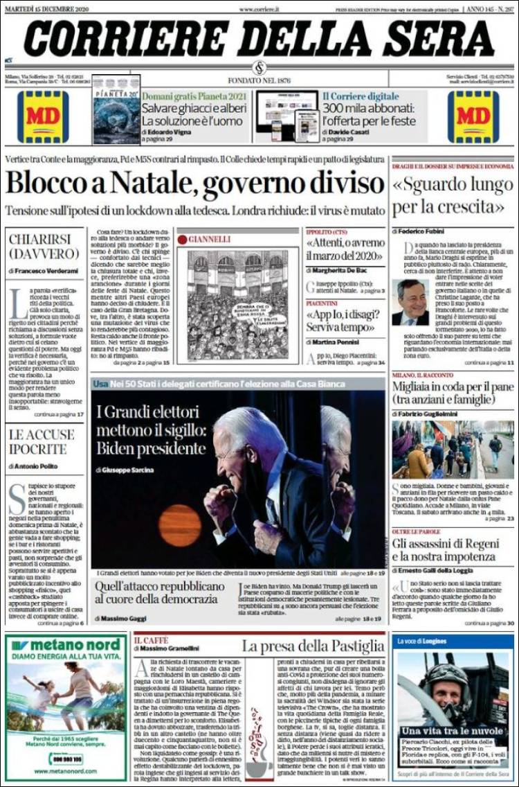 Portada de Corriere della Sera (Italy)