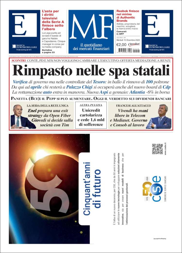 Portada de Milano Finanza (Italia)