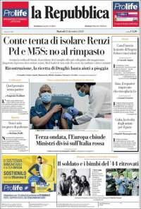 Portada de La Repubblica (Italia)
