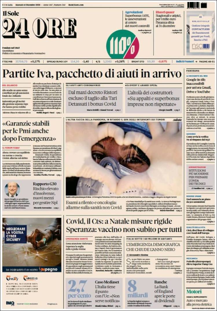 Portada de Il Sole 24 ORE (Italia)