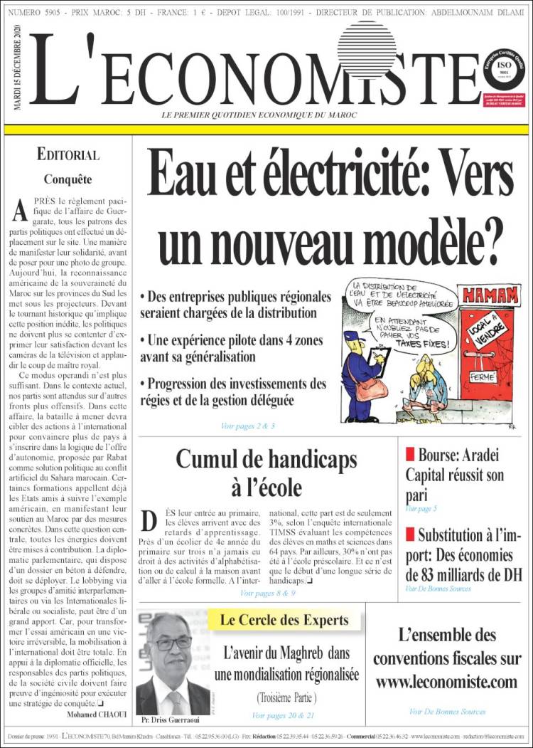 Portada de L'Economiste (Marruecos)