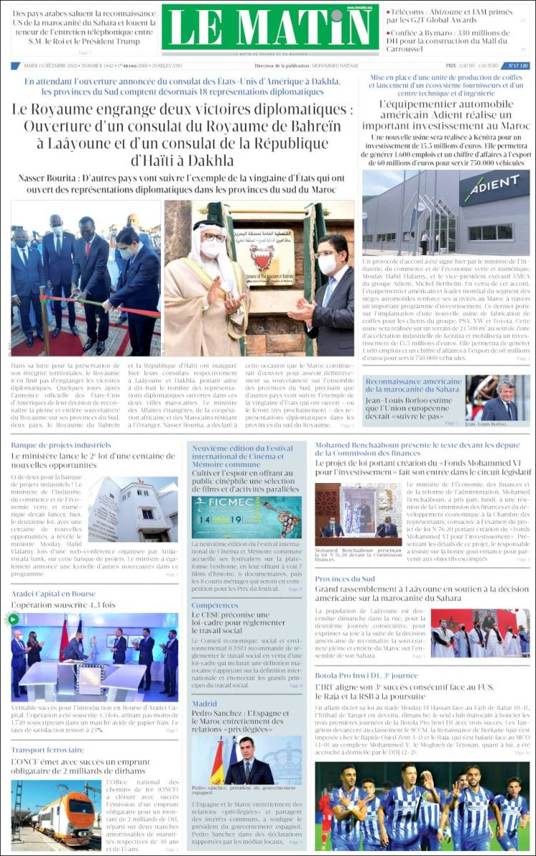 Portada de Le Matin (Marruecos)