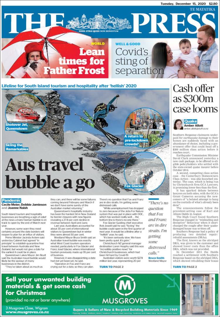 Portada de The Press (Nueva Zelanda)