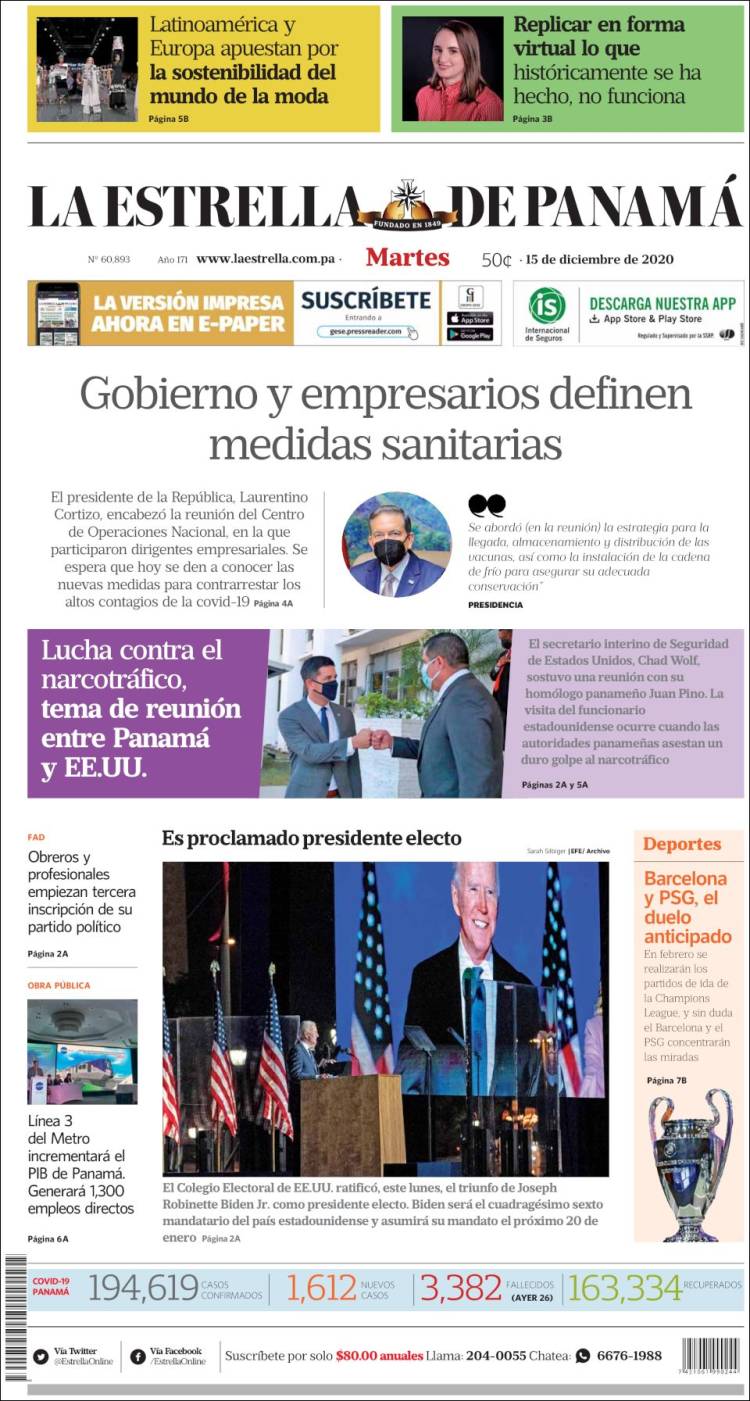 Portada de La Estrella de Panamá (Panam&aacute;)