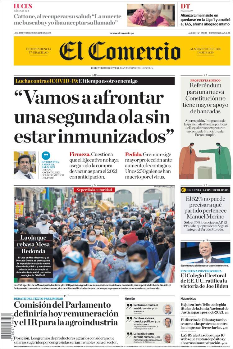 Portada de El Comercio (Per&uacute;)