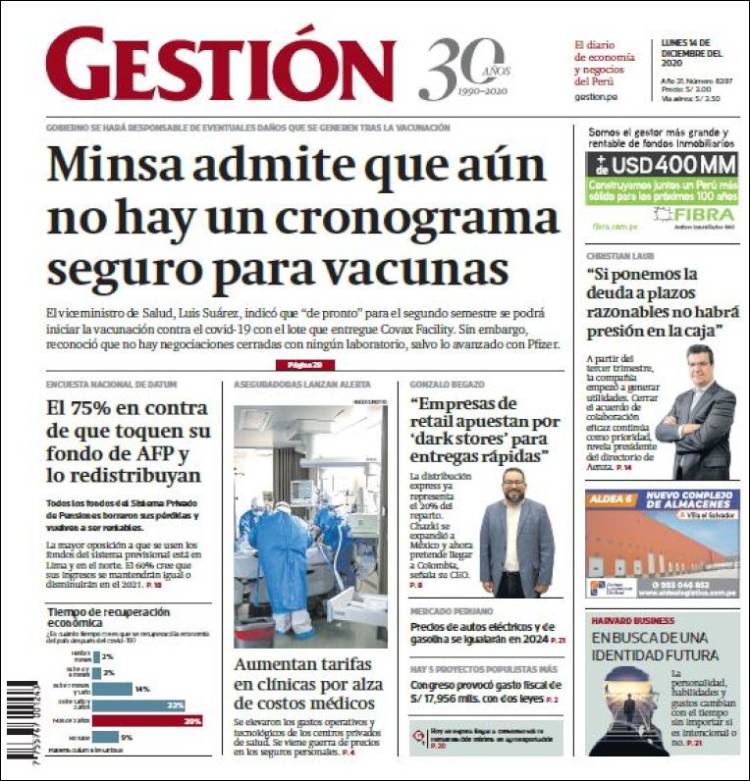 Portada de Diario Gestión (Per&uacute;)