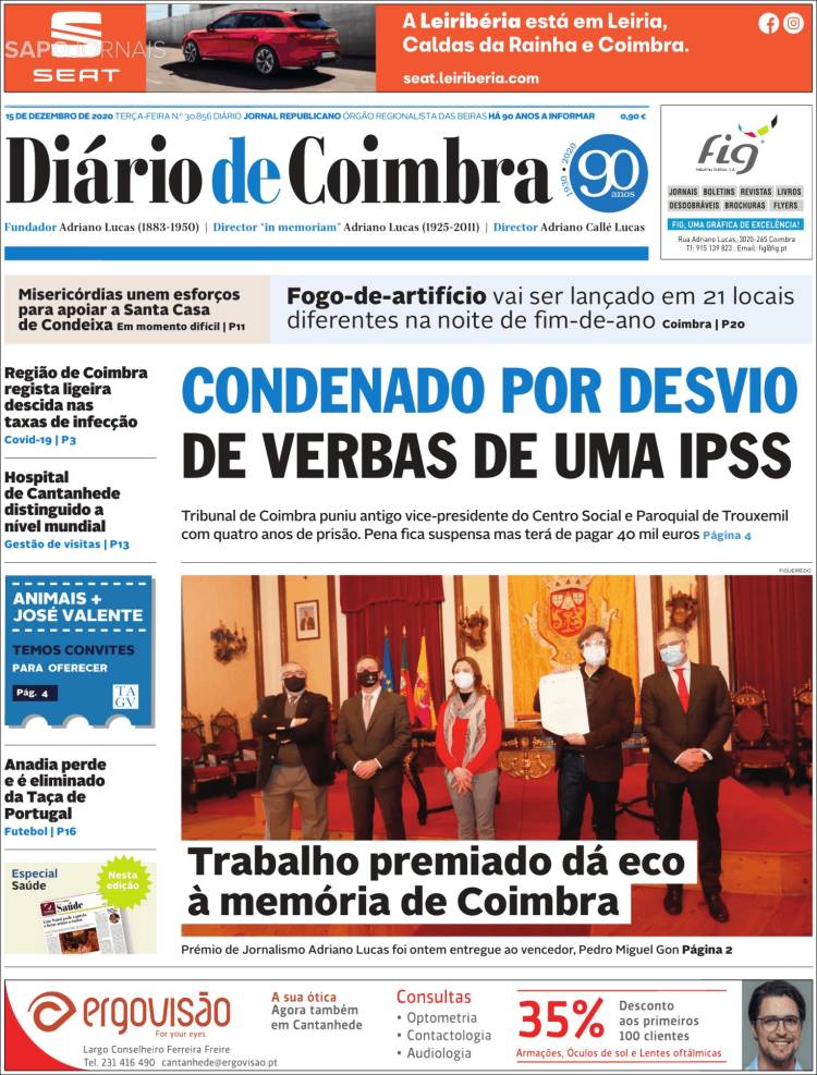 Portada de Diário de Coimbra (Portugal)