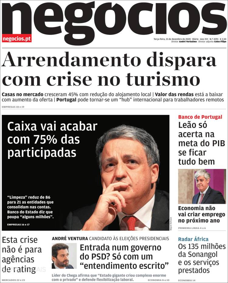 Portada de Jornal de Negócios (Portugal)