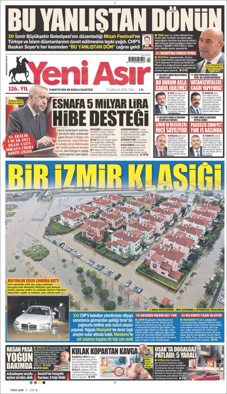 Portada de Yeni Asır (Turqu&iacute;a)