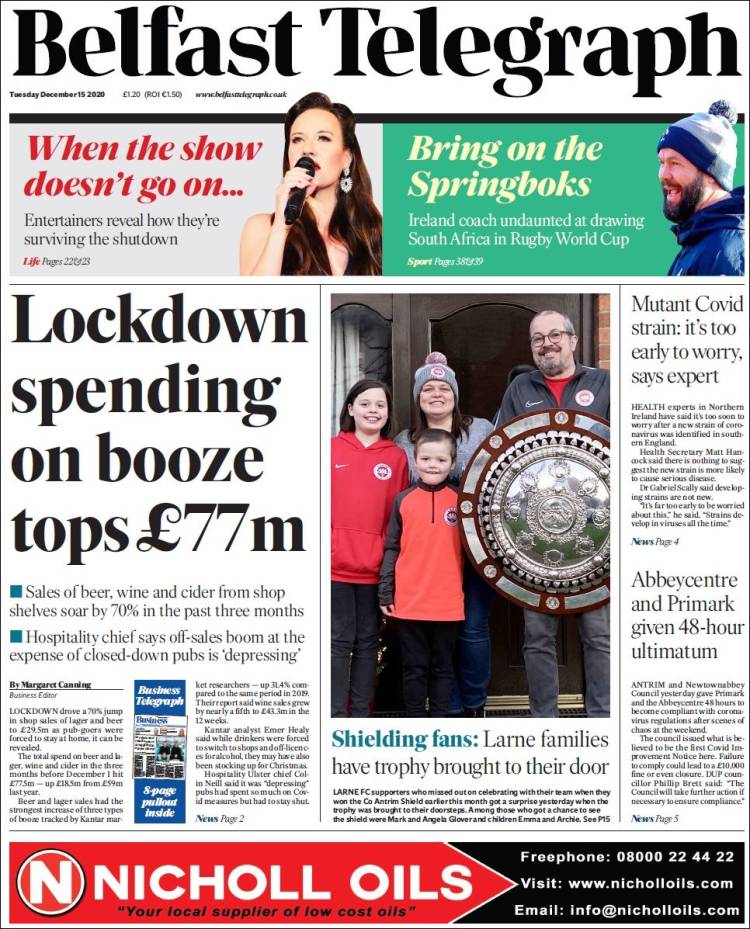 Portada de Belfast Telegraph (Reino Unido)