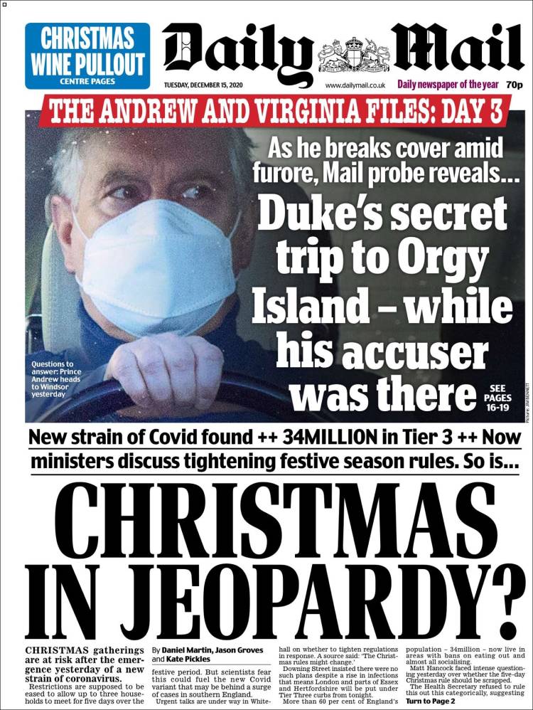 Portada de Daily Mail (Reino Unido)