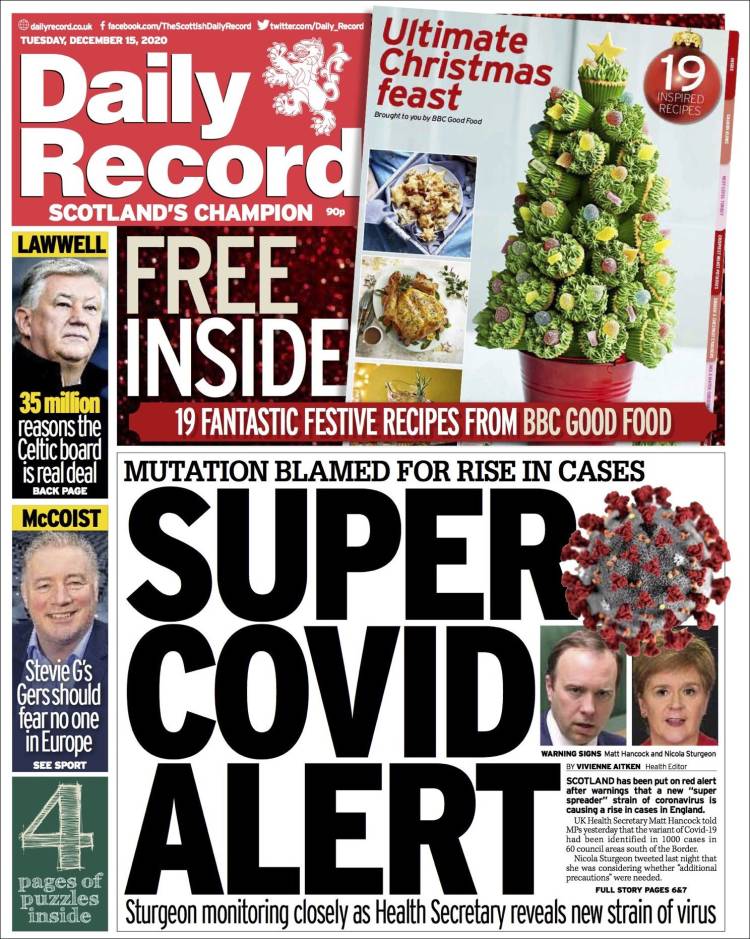 Portada de Daily Record (Reino Unido)