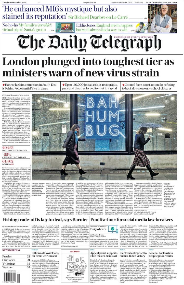 Portada de Daily Telegraph (Reino Unido)