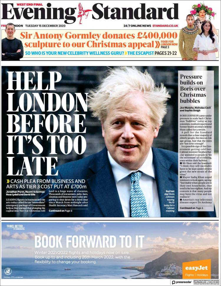 Portada de Evening Standard (Reino Unido)