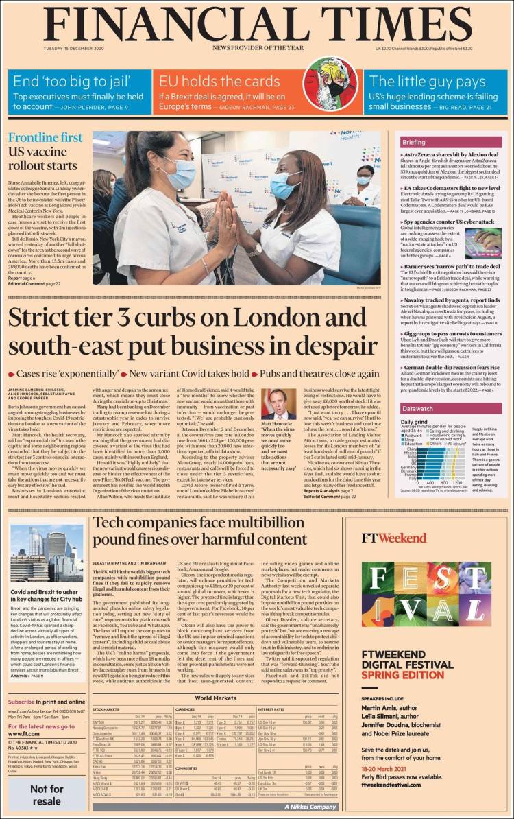 Portada de Financial Times (Reino Unido)