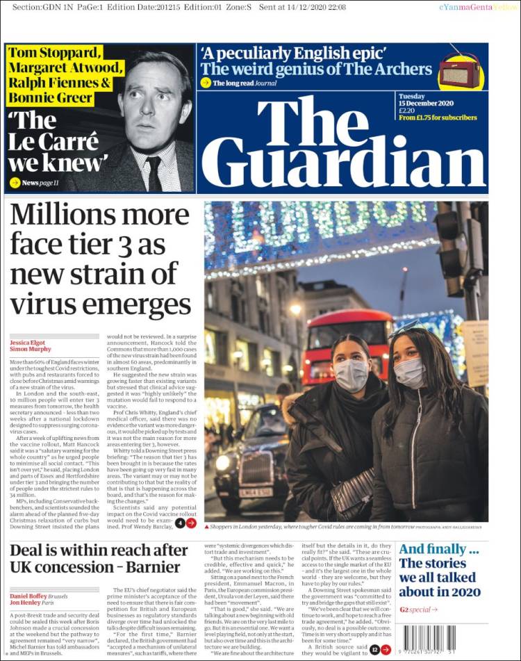 Portada de The Guardian (Reino Unido)