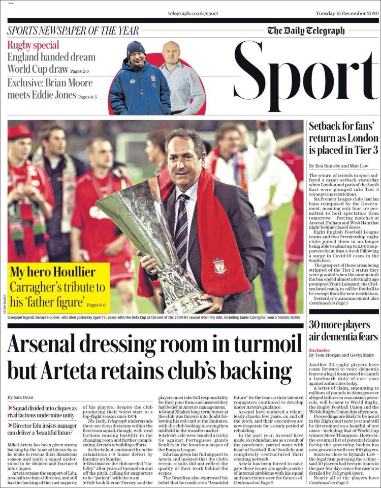 Portada de Telegraph Sport (Reino Unido)