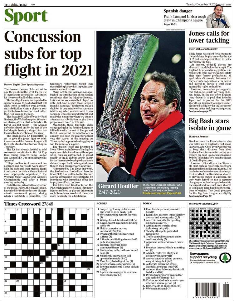 Portada de The Times Sport (Reino Unido)