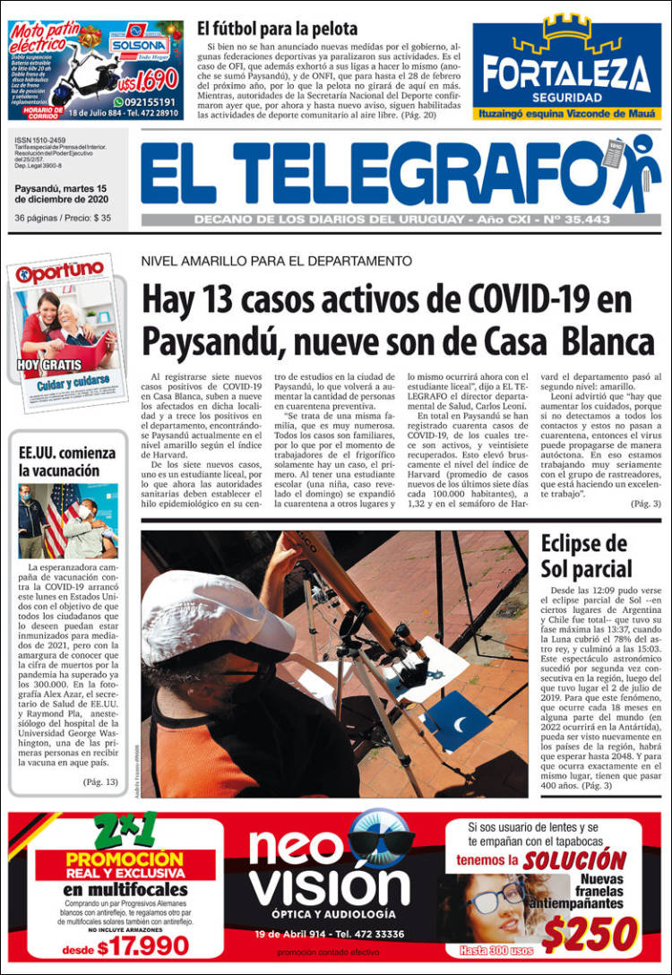 Portada de El Telégrafo (Uruguay)