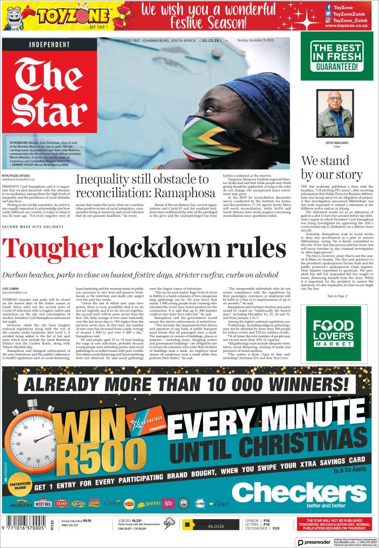 Portada de The Star (Sud&aacute;frica)