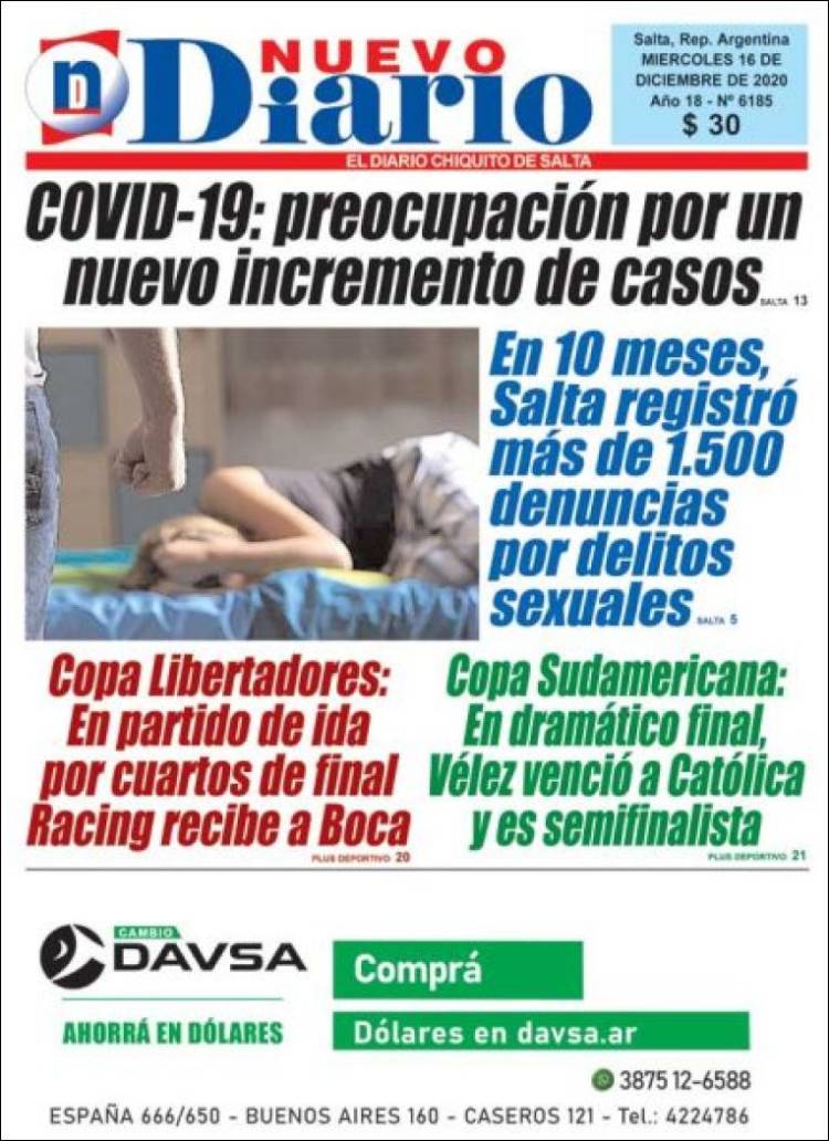 Portada de Nuevo Diario de Salta (Argentina)