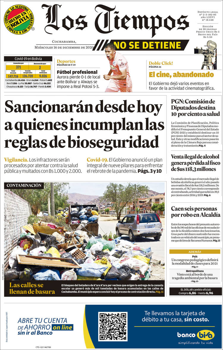 Portada de Los Tiempos (Bolivia)