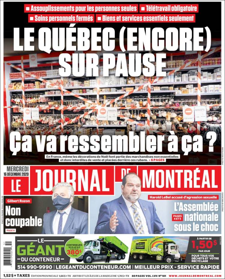 Portada de Le Journal de Montréal (Canadá)