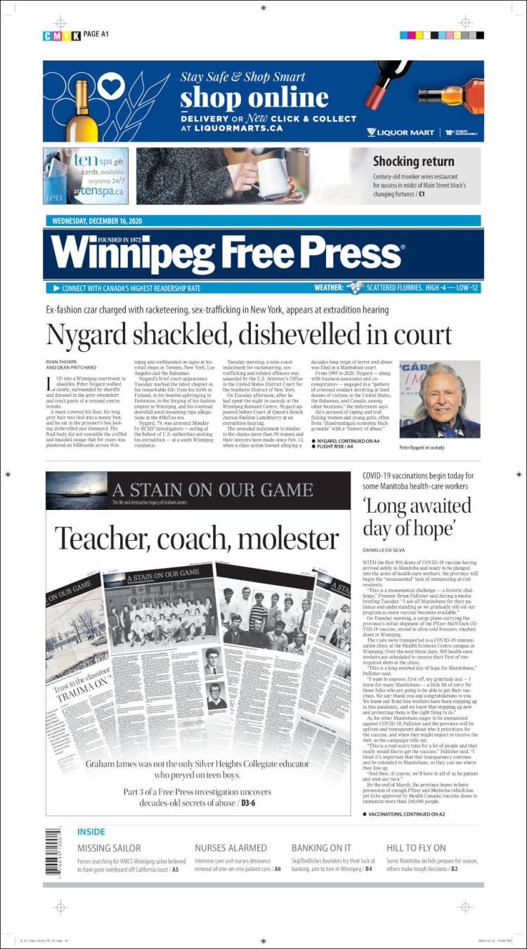 Portada de Winnipeg Free Press (Canadá)