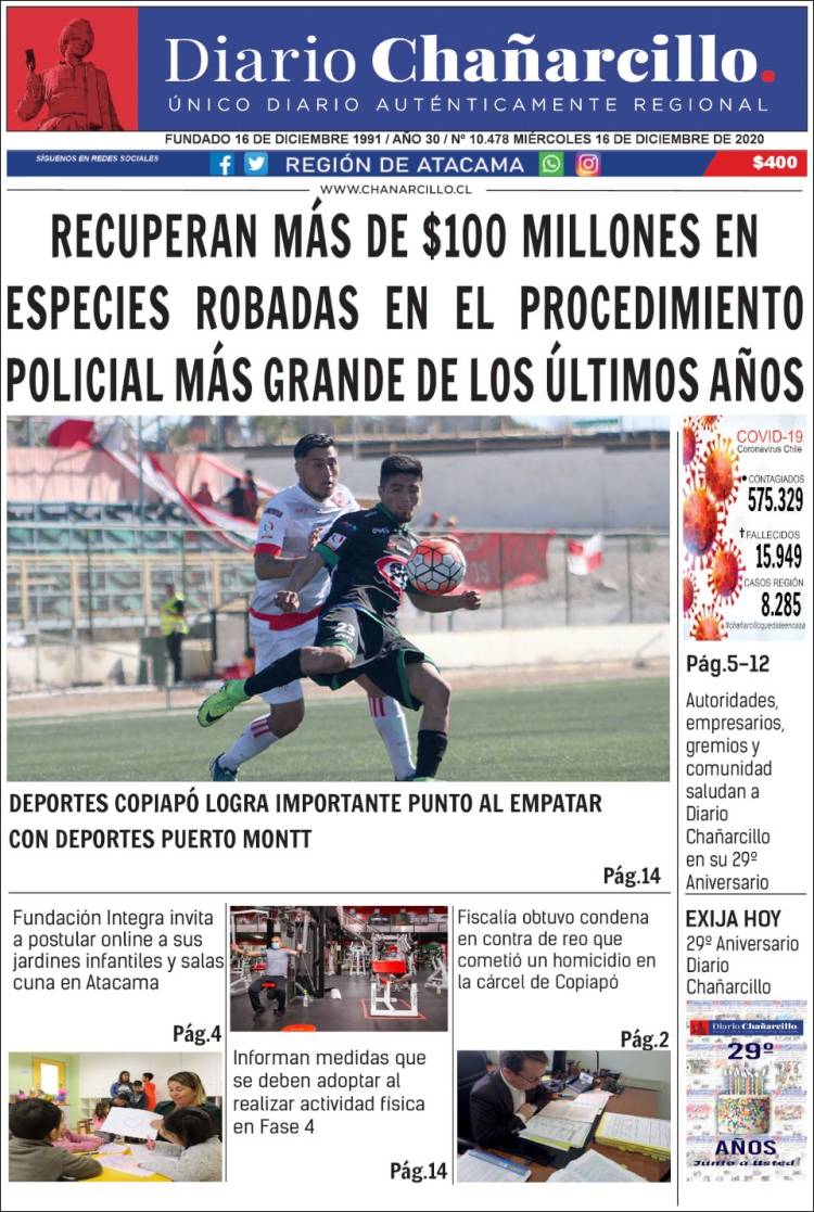 Portada de Diario Chañarcillo (Chile)