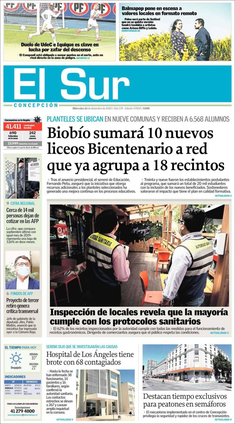 Portada de El Sur (Chile)