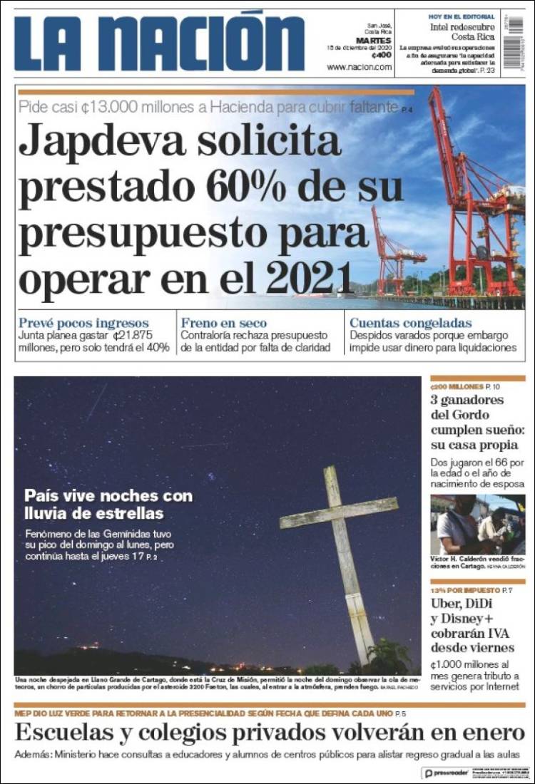 Portada de La Nación - Costa Rica (Costa Rica)