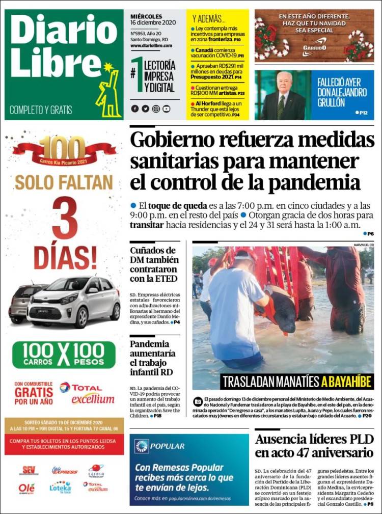 Portada de Diario Libre (R. Dominicana)